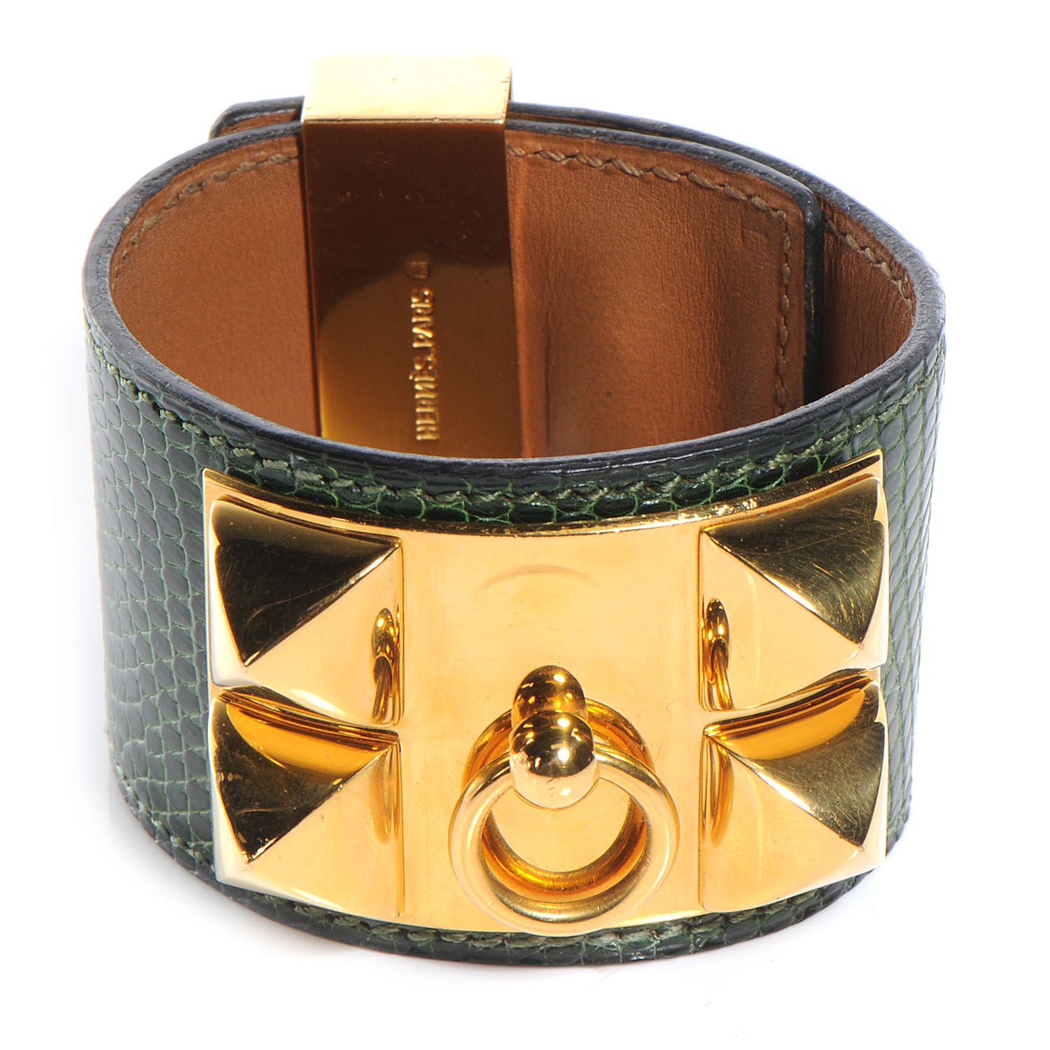 Hermes Lizard Collier de Chien CDC Bracelet Vert Fonce 1 of 6