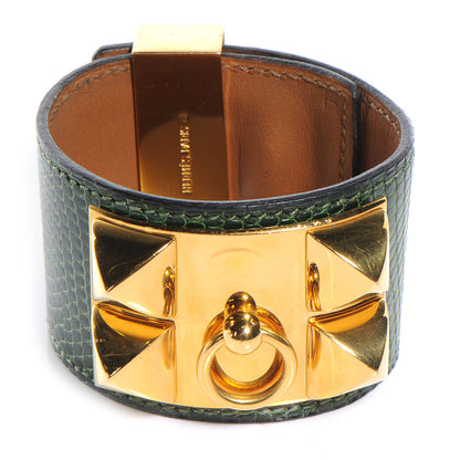 Hermes Lizard Collier de Chien CDC Bracelet Vert Fonce 1 of 6