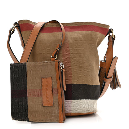Burberry Canvas Mega Check Mini Ashby Tassel Crossbody Saddle Brown 1 of 14