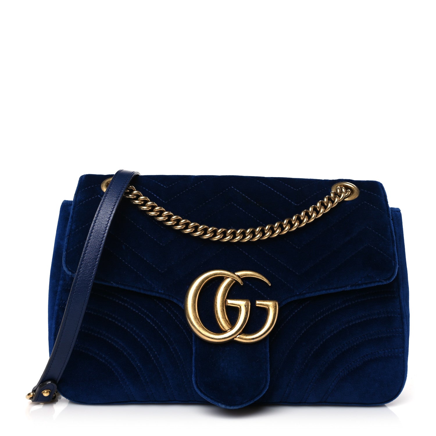 Gucci Velvet Matelasse Medium GG Marmont Shoulder Bag Cobalt Blue 1 of 9