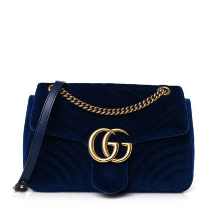 Gucci Velvet Matelasse Medium GG Marmont Shoulder Bag Cobalt Blue 1 of 9
