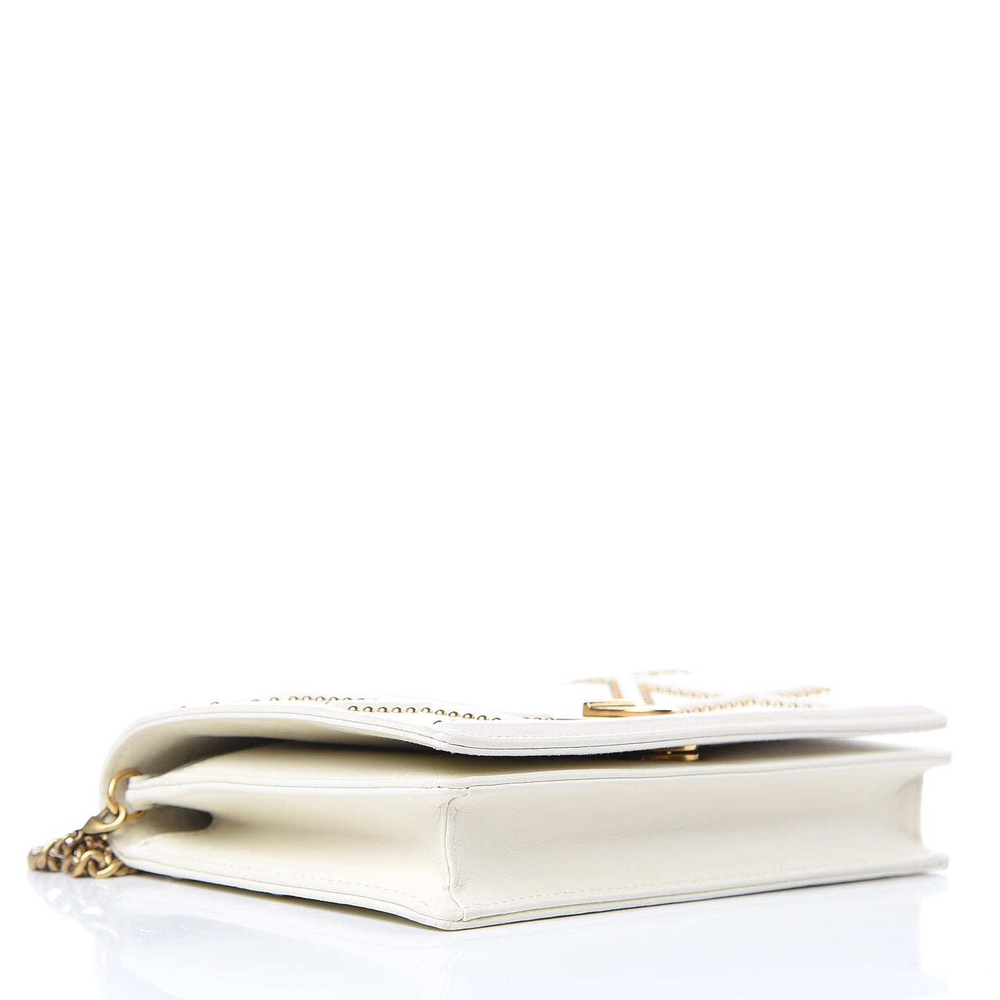 Calfskin Studded Diorama Wallet on Chain Pouch Off White