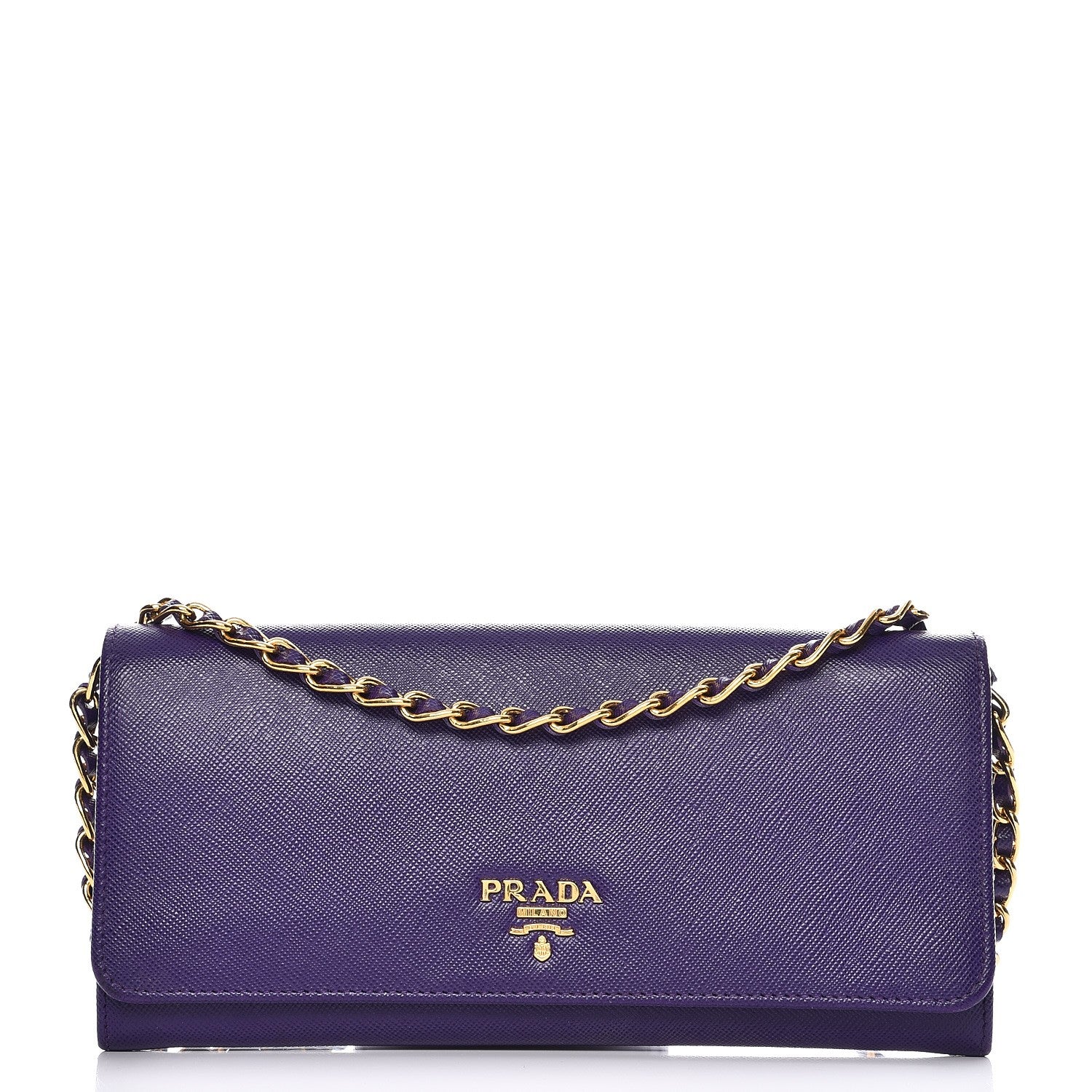Prada Saffiano Metal Oro Chain Wallet Viola 1 of 13