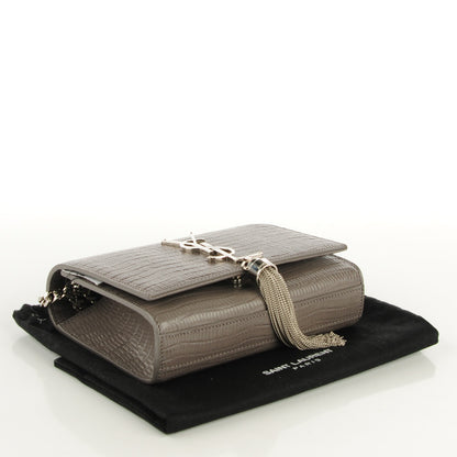 Saint Laurent Lizard Calfskin Embossed Small Classic Monogram Kate Tassel Satchel Fog 4 of 7