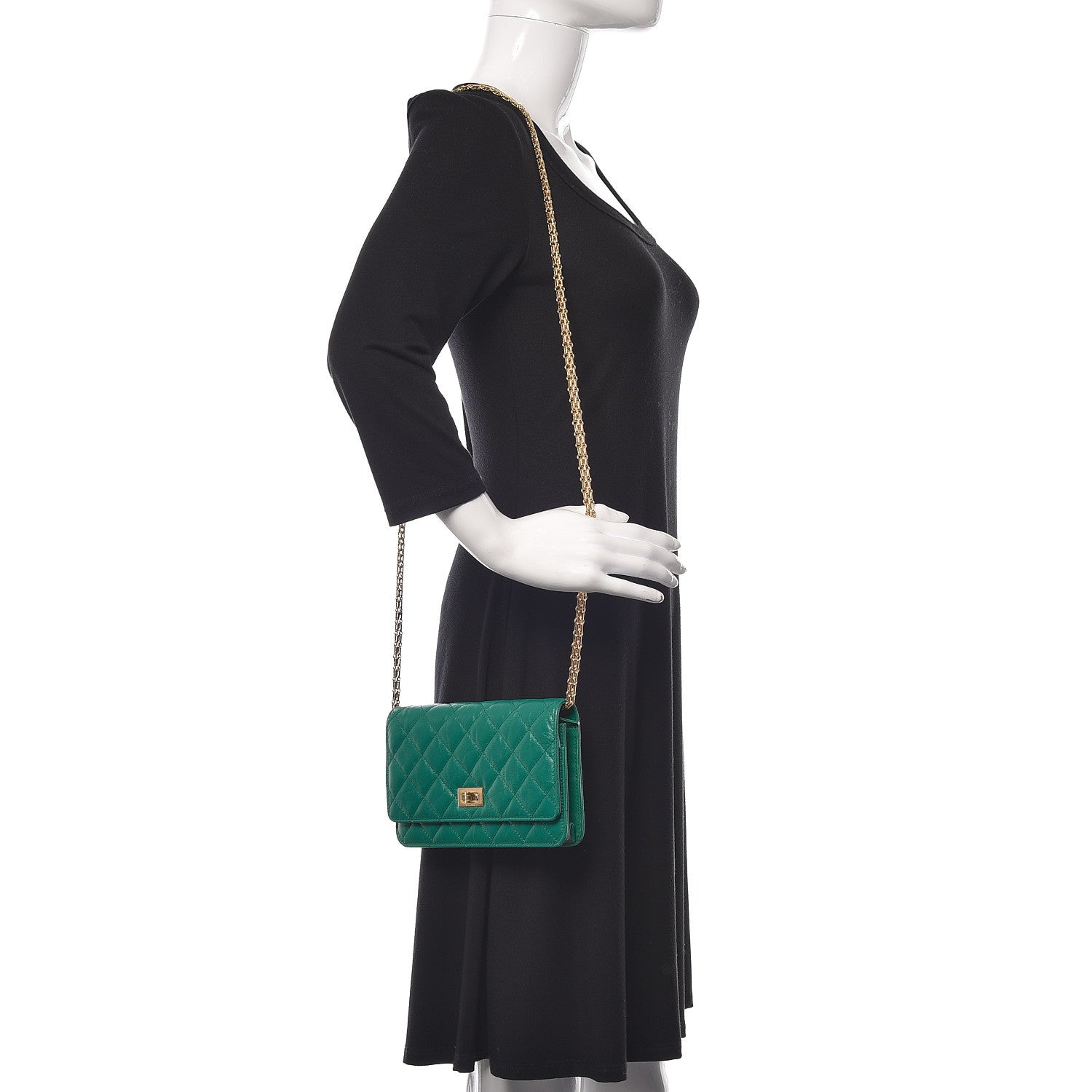 Chanel Aged Calfskin Quilted Reissue Wallet On Chain WOC Green 2 of 9