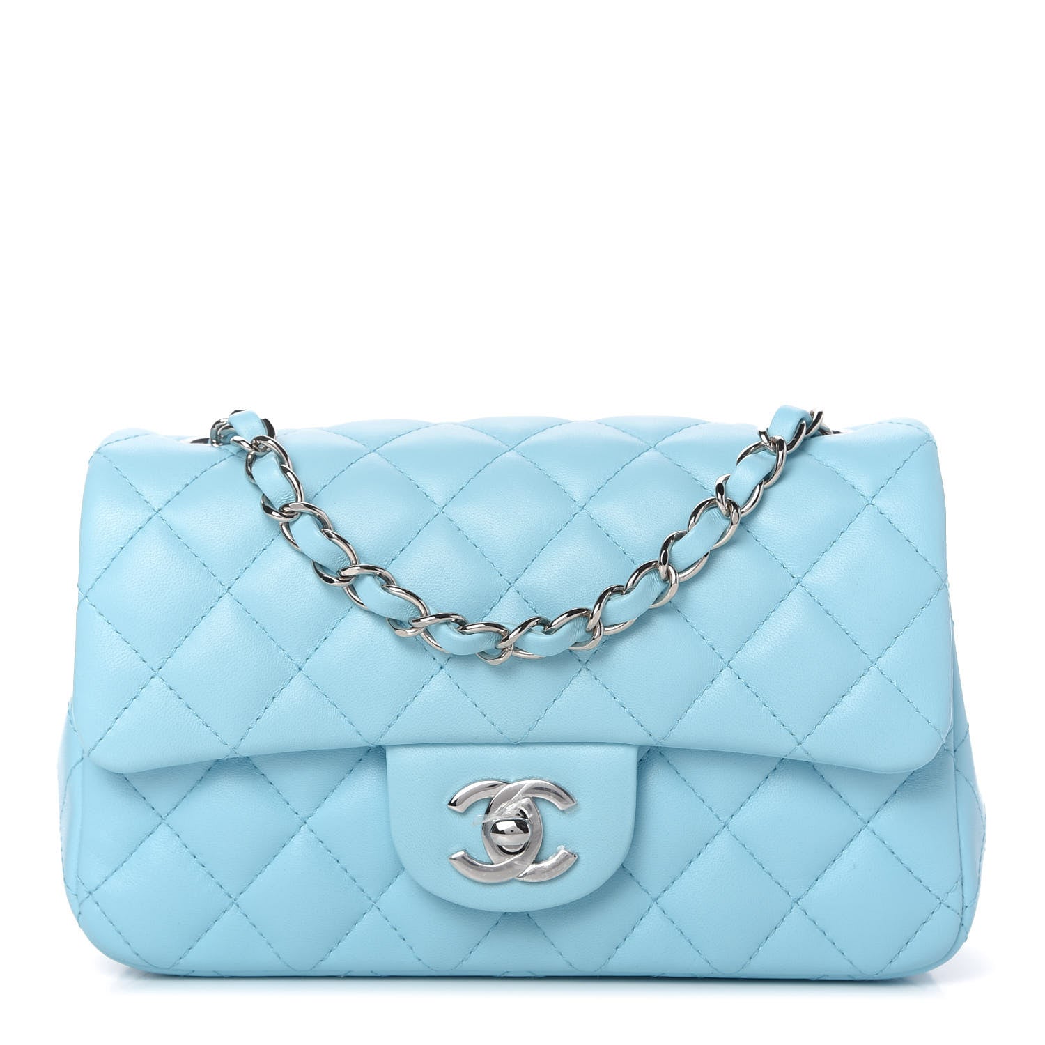 Chanel Lambskin Quilted Mini Rectangular Flap Light Blue 1 of 12