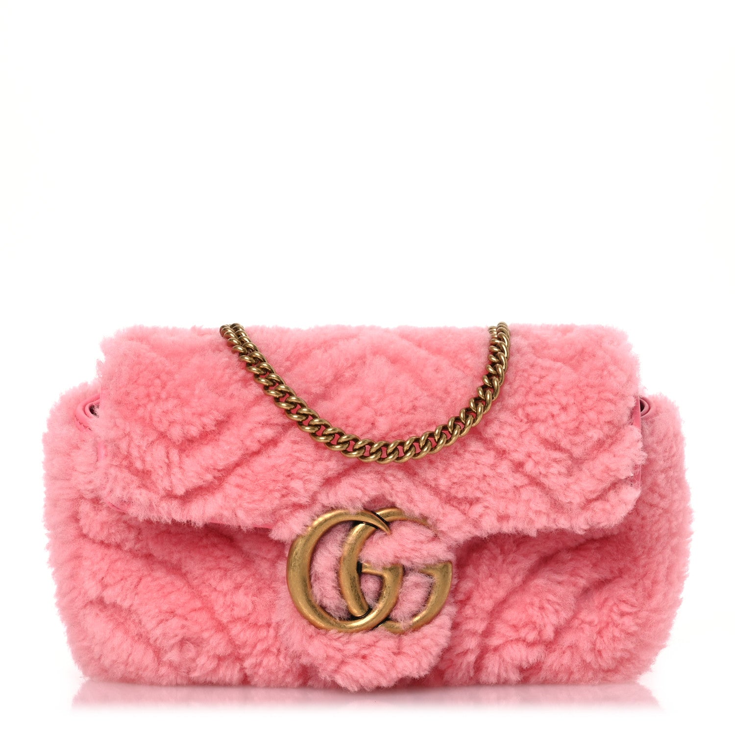 Gucci Shearling Matelasse Super Mini GG Marmont Shoulder Bag Lotus Pink 1 of 10