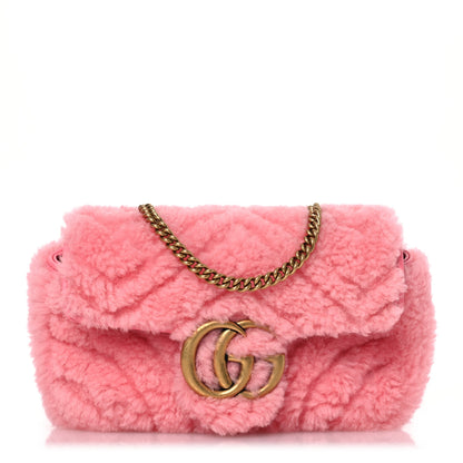 Gucci Shearling Matelasse Super Mini GG Marmont Shoulder Bag Lotus Pink 1 of 10