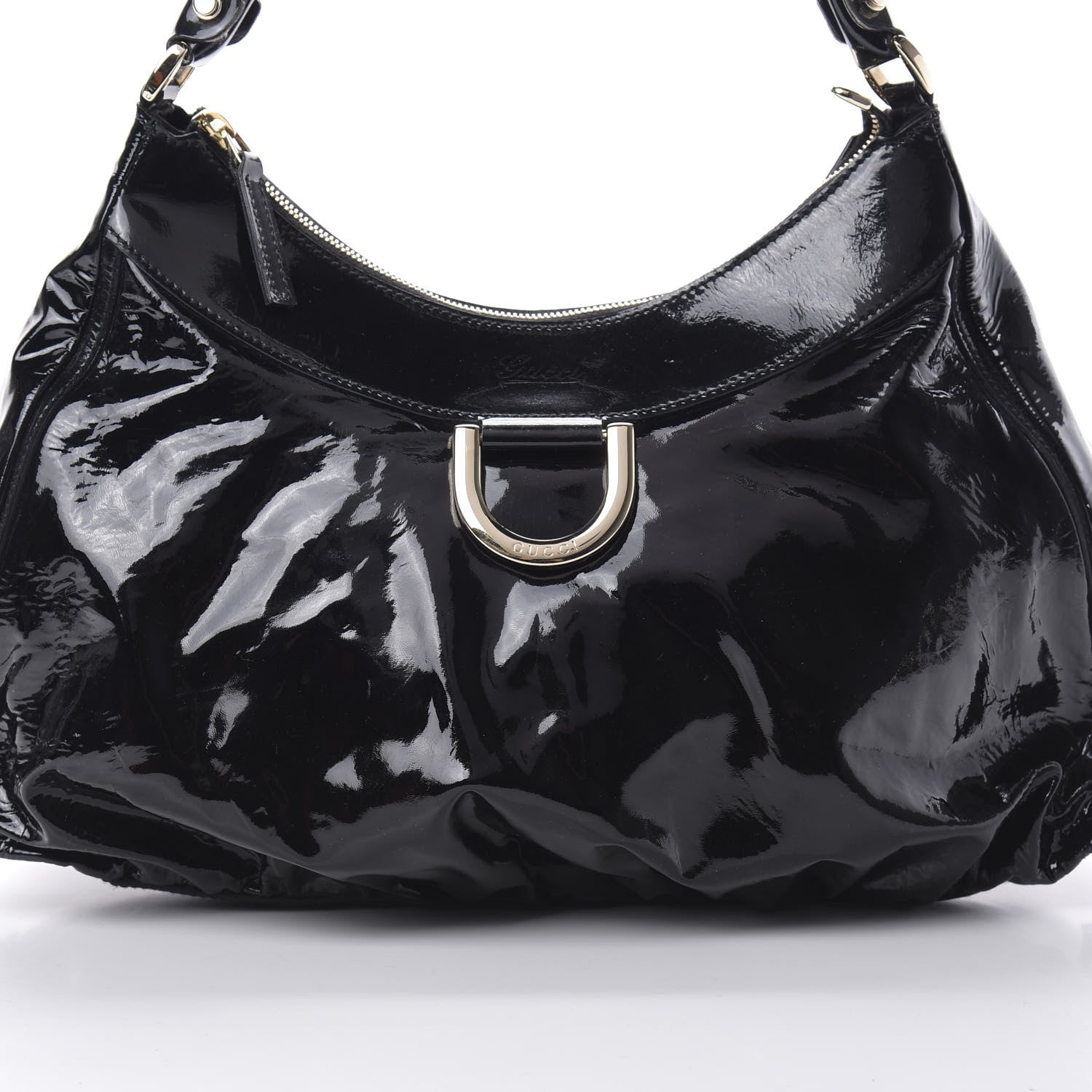 Gucci Patent Large D Gold Ring Hobo Black 8 of 13
