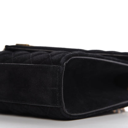 Saint Laurent Suede Mixed Matelasse Triquilt Medium Monogram Satchel Black 7 of 9