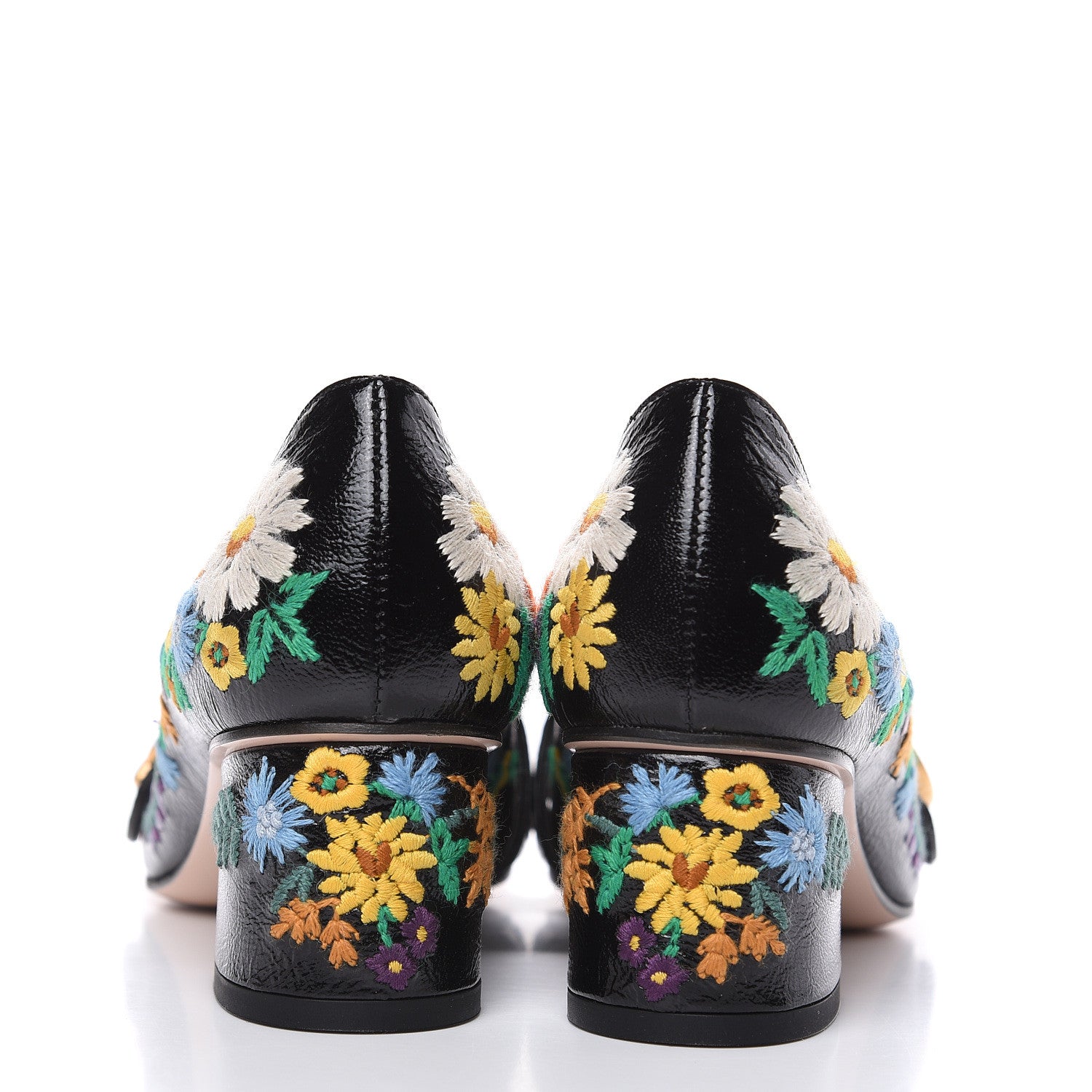 Gucci Skipper Calfskin Floral Embroidered GG Marmont Fringe 50mm Loafer Pumps 36.5 Black 5 of 11