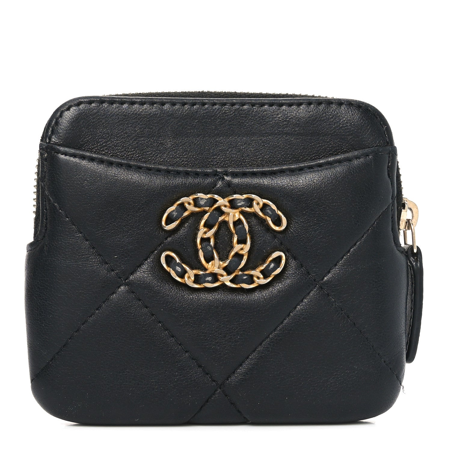 Chanel Lambskin Quilted Chanel 19 Zip Card Holder Wallet Black 1 of 7