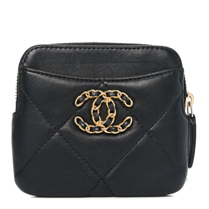Chanel Lambskin Quilted Chanel 19 Zip Card Holder Wallet Black 1 of 7