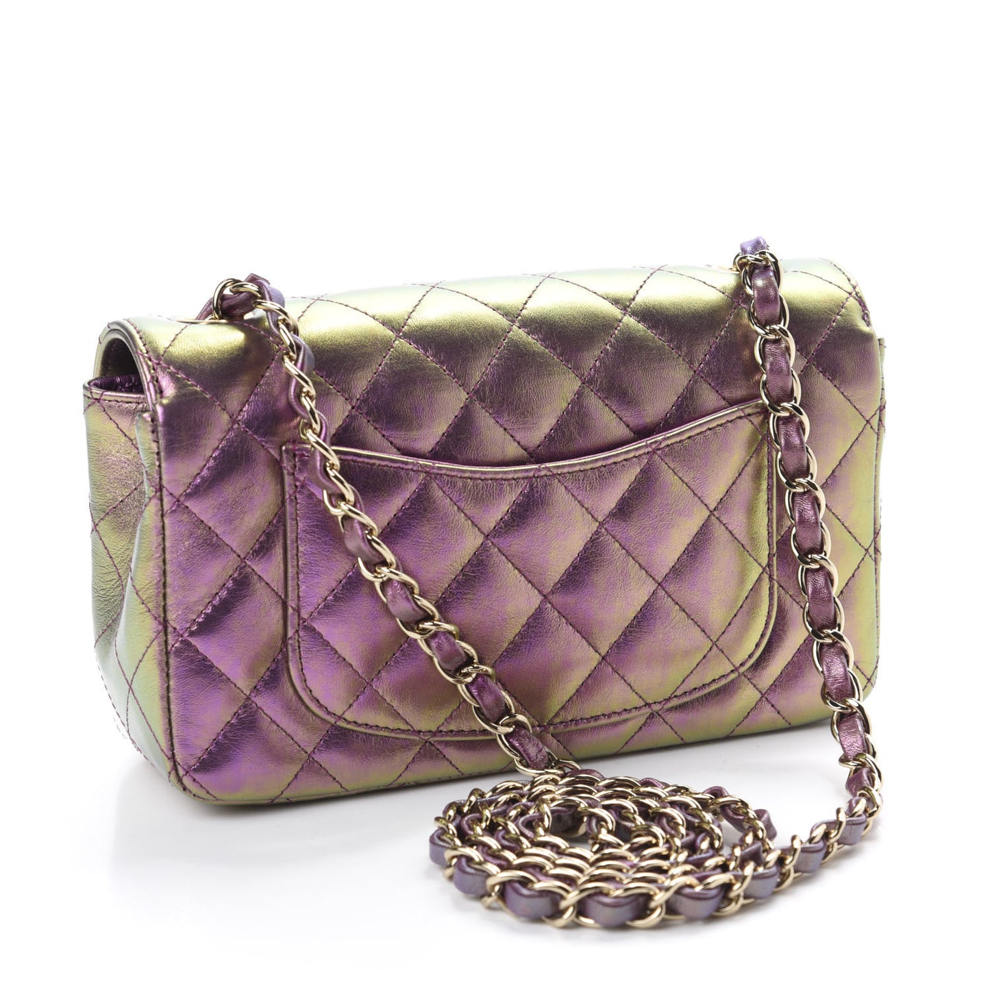 Iridescent Lambskin Quilted Mini Rectangular Flap Purple