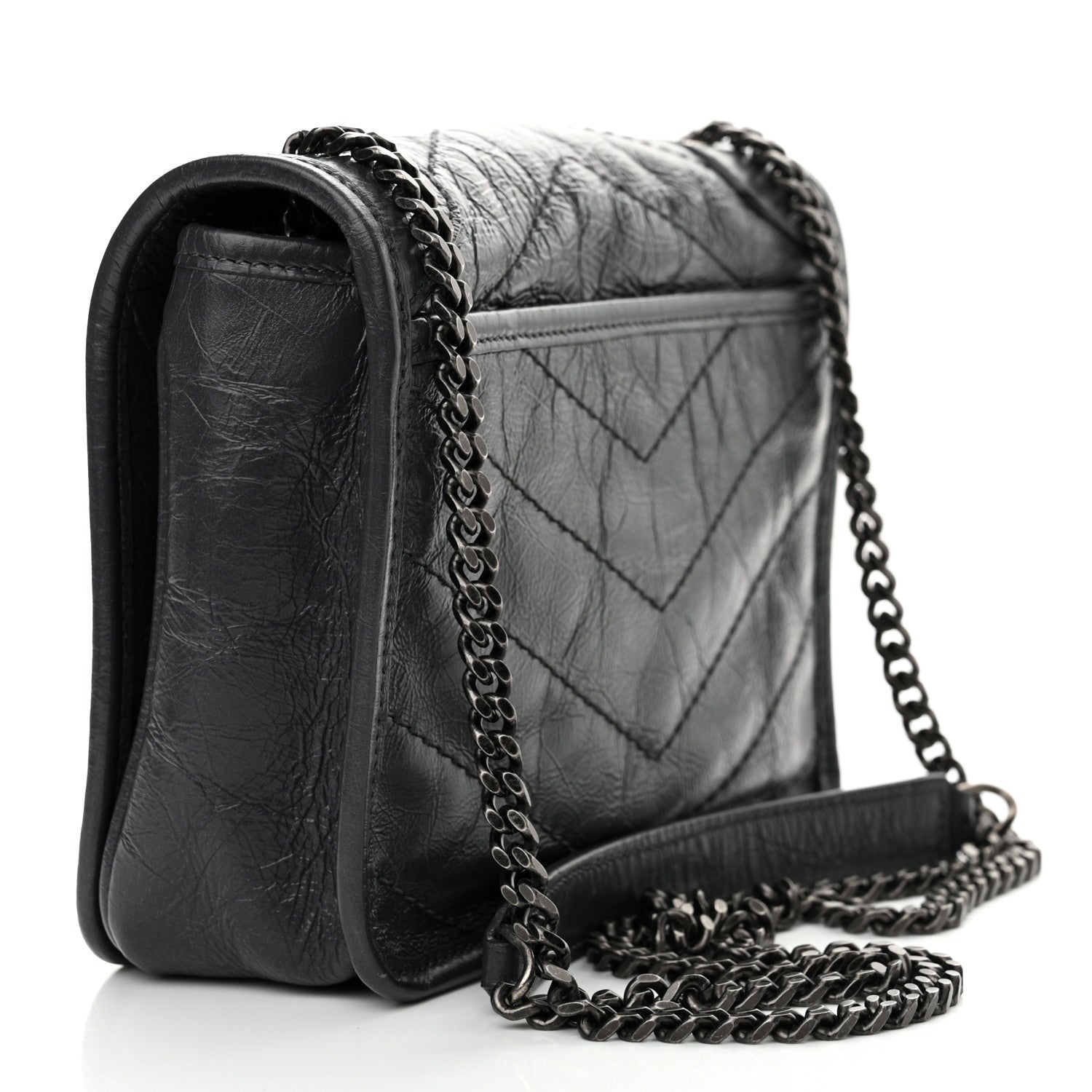 Saint Laurent Crinkled Calfskin Matelasse Monogram Niki Chain Wallet Storm 3 of 11