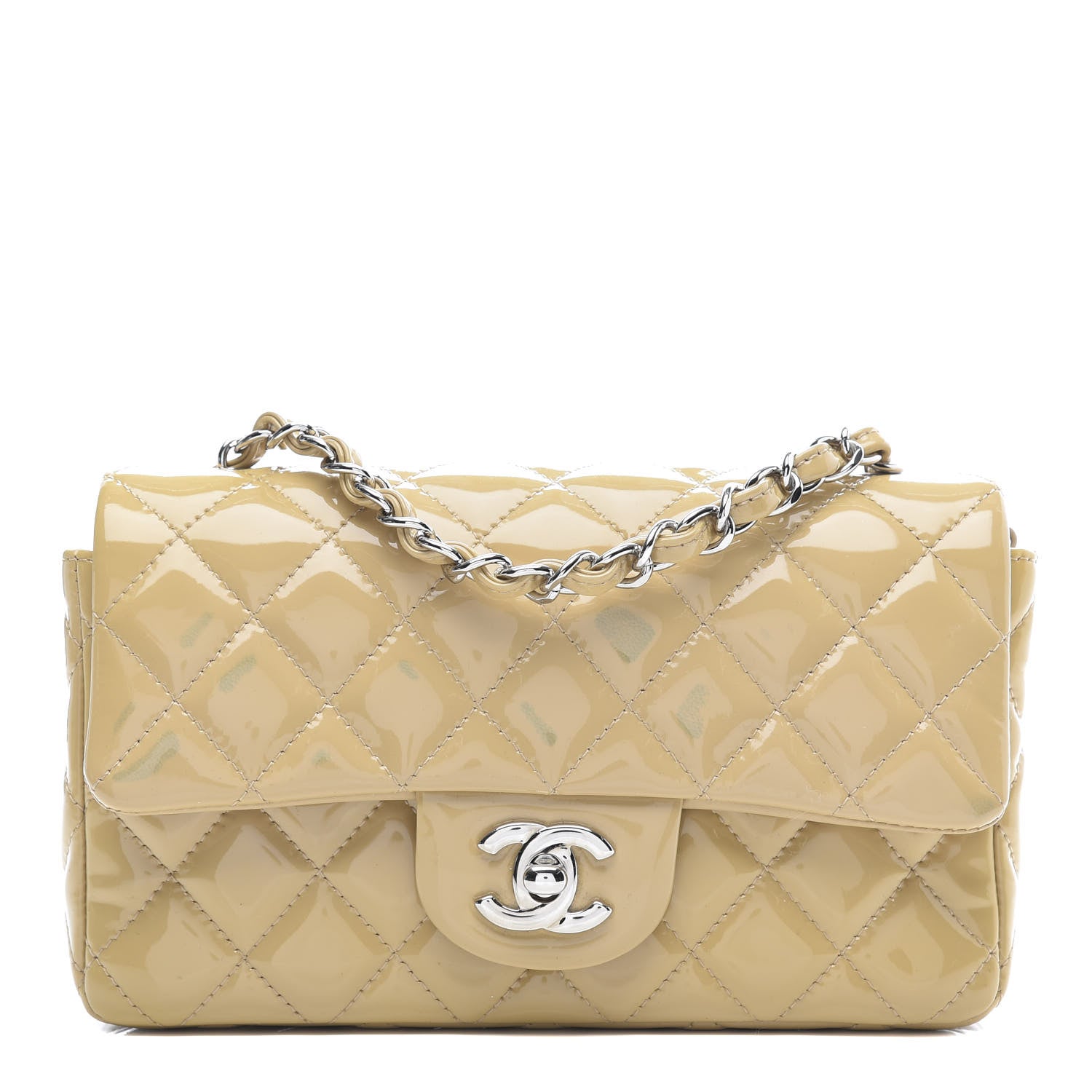Chanel Patent Calfskin Quilted Mini Rectangular Flap Beige 1 of 12