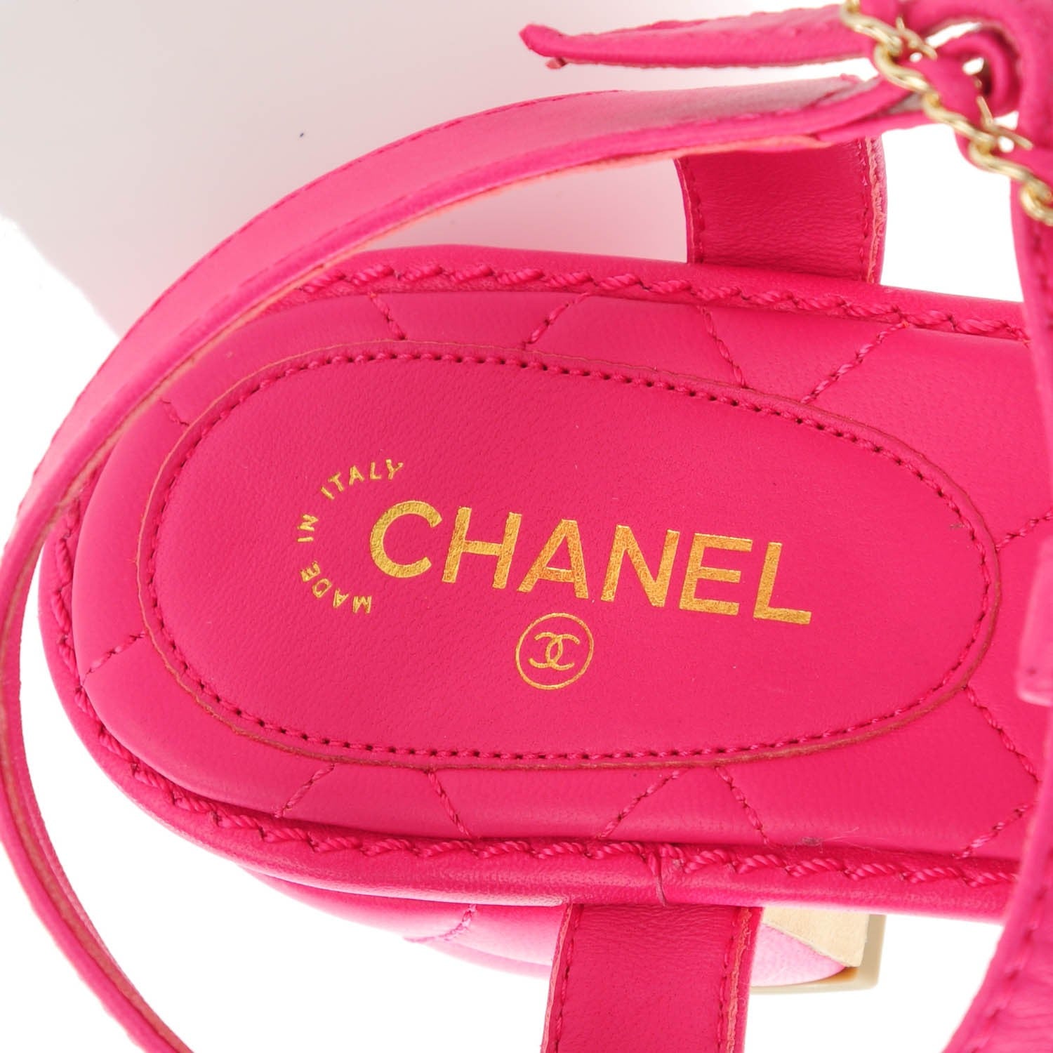 Chanel Lambskin Quilted Chain CC Thong Sandals 40 Fuchsia 6 of 8