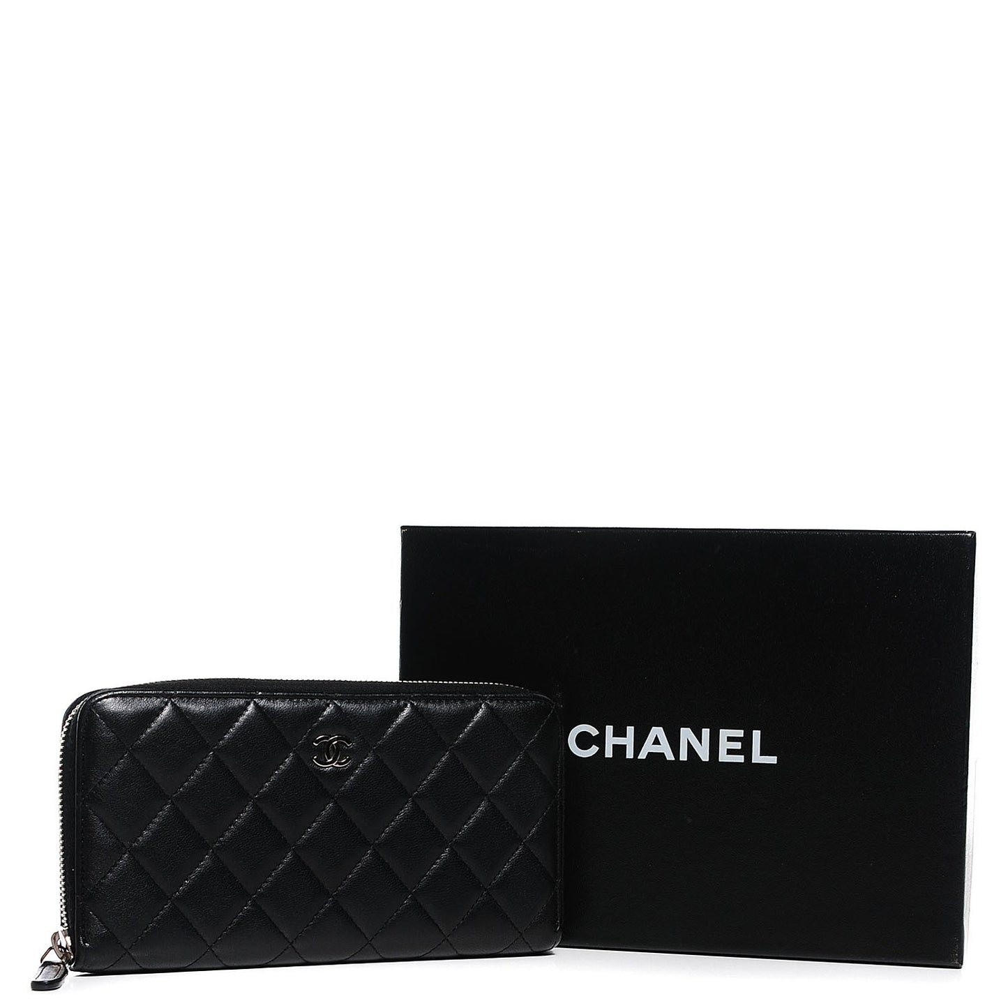Lambskin Quilted Large Gusset Zip Around Wallet Black