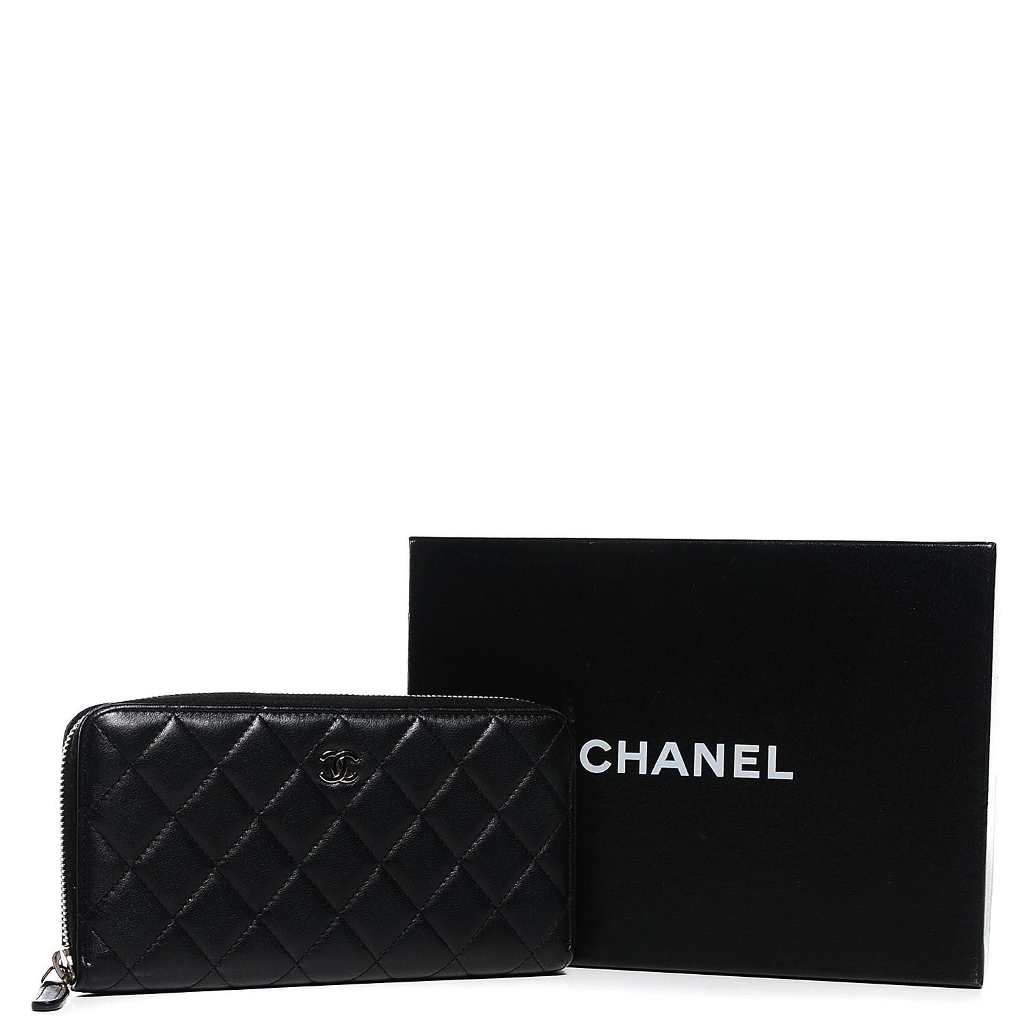 Chanel Lambskin Quilted Large Gusset Zip Around Wallet Black 9 of 9