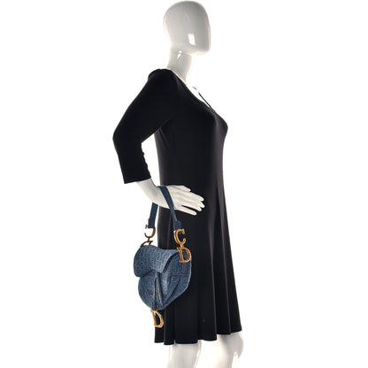 Christian Dior Oblique Embroidered Saddle Bag Denim Blue 2 of 11