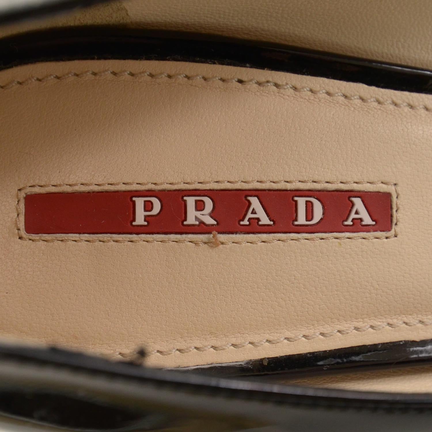 Prada Vernice Wedge Bow Heels 38 Black 5 of 6