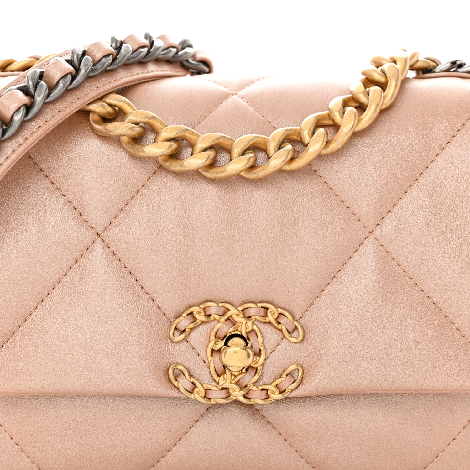 Chanel Shiny Lambskin Quilted Medium Chanel 19 Flap Beige 8 of 13