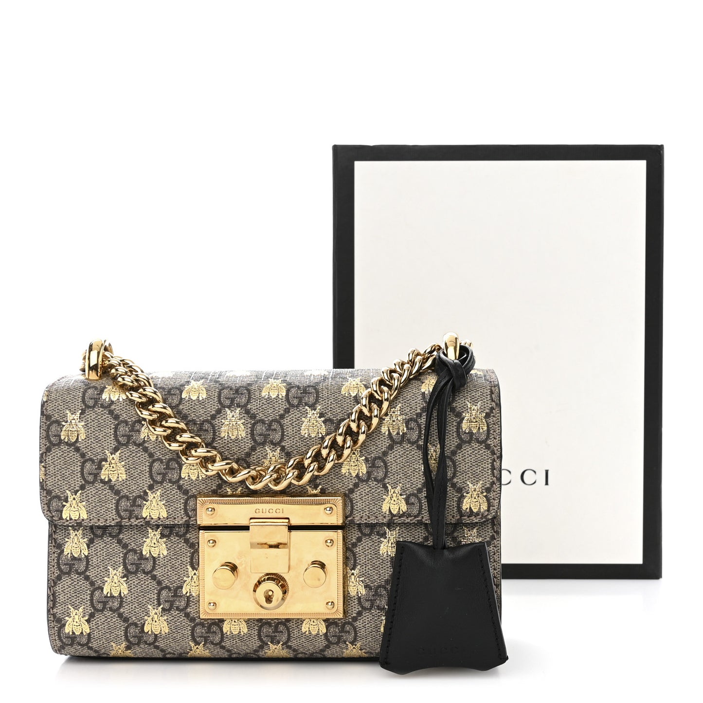 GG Supreme Monogram Bees Small Padlock Shoulder Bag Black