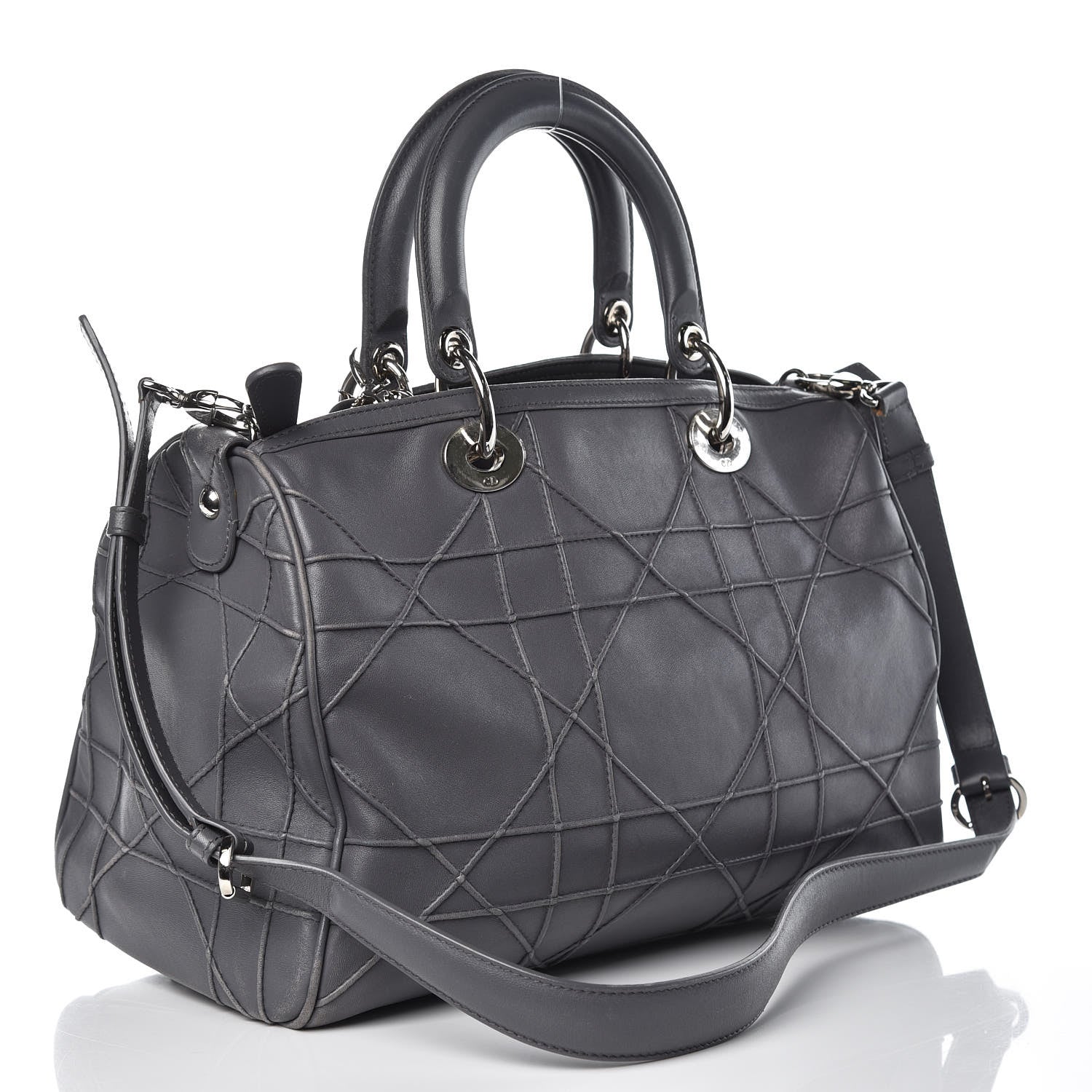 Christian Dior Lambskin Cannage Granville Polochon Grey 3 of 20