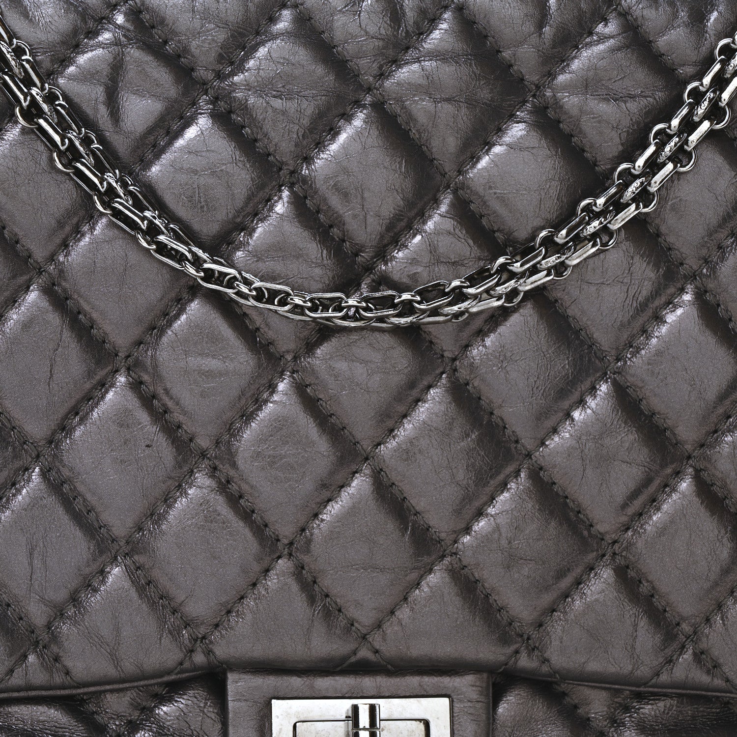 Chanel Metallic Aged Calfskin Quilted Reissue 2.55 Accordion Flap Dark Silver 8 of 10
