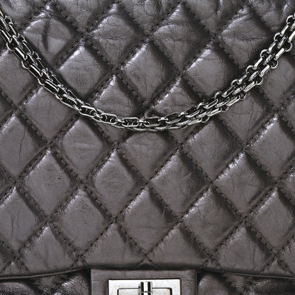 Chanel Metallic Aged Calfskin Quilted Reissue 2.55 Accordion Flap Dark Silver 8 of 10