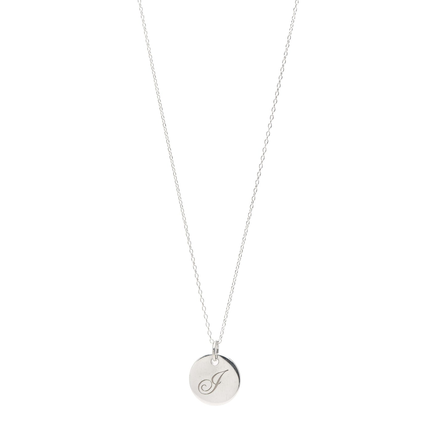 Sterling Silver Letter J Disc Pendant Necklace