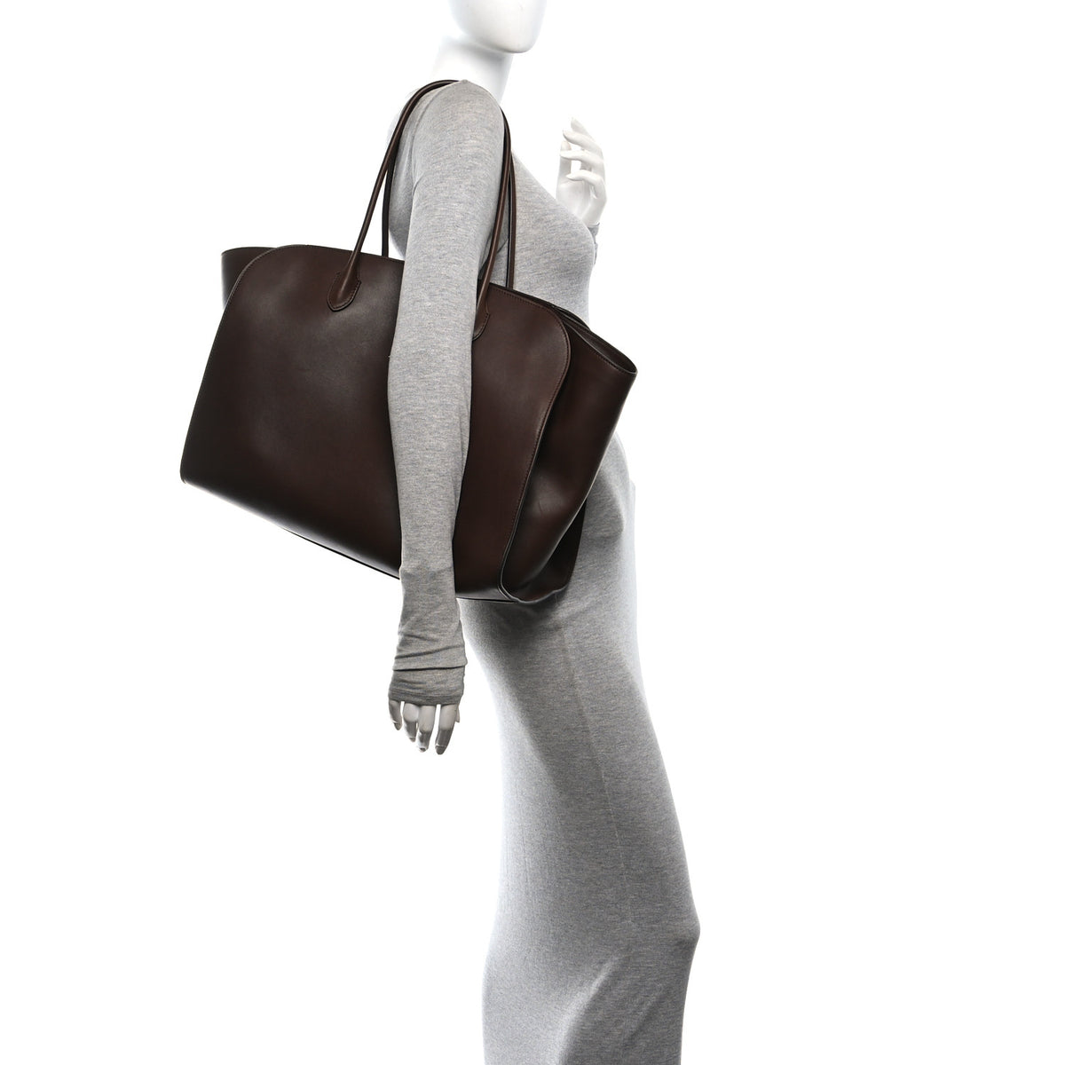 Polished Saddle Calfskin Marlo 17 Tote Bag Deep Brown