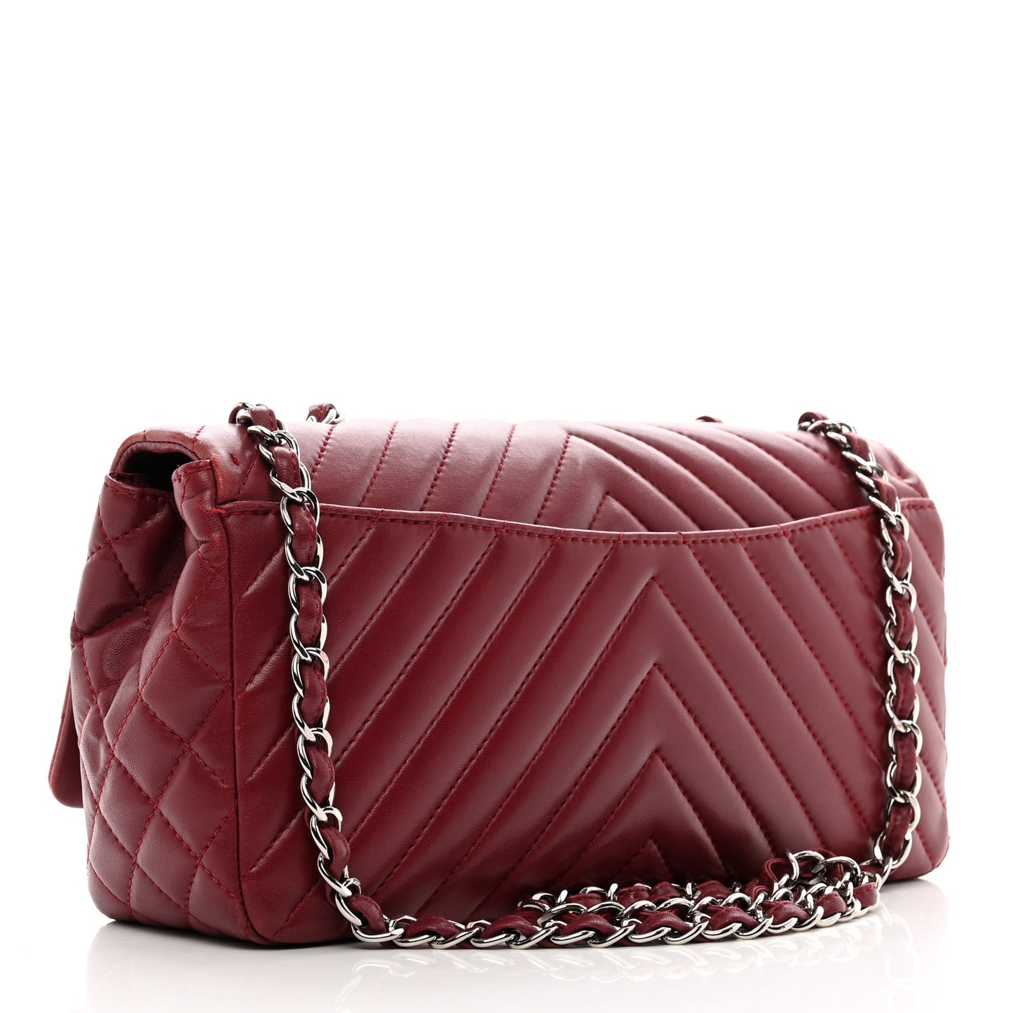 Lambskin Chevron Quilted Large Surpique Flap Dark Red