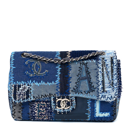 Chanel Denim Tweed Patchwork Jumbo Single Flap Blue 1 of 12
