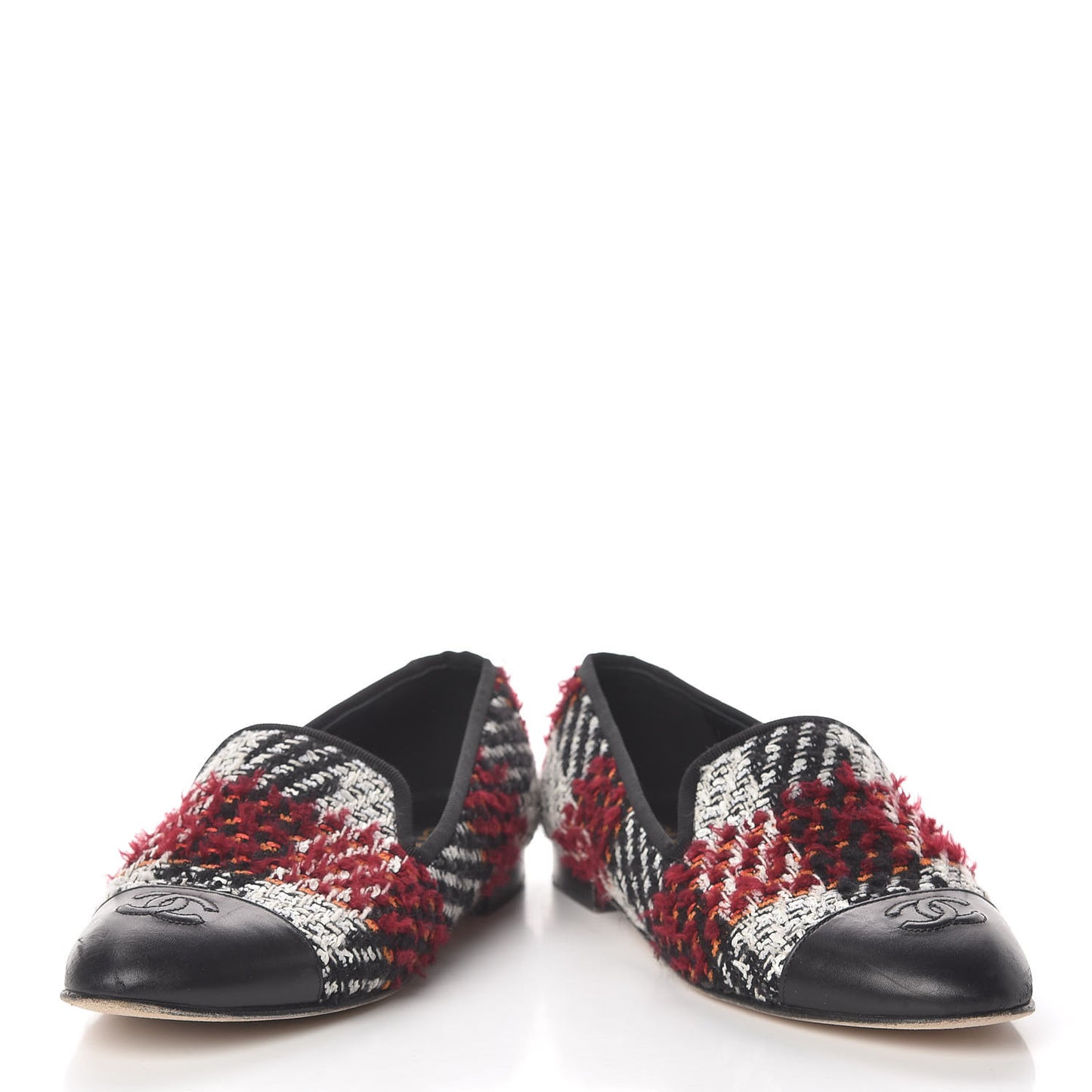 Tweed Cap Toe Loafers 38 Red Black