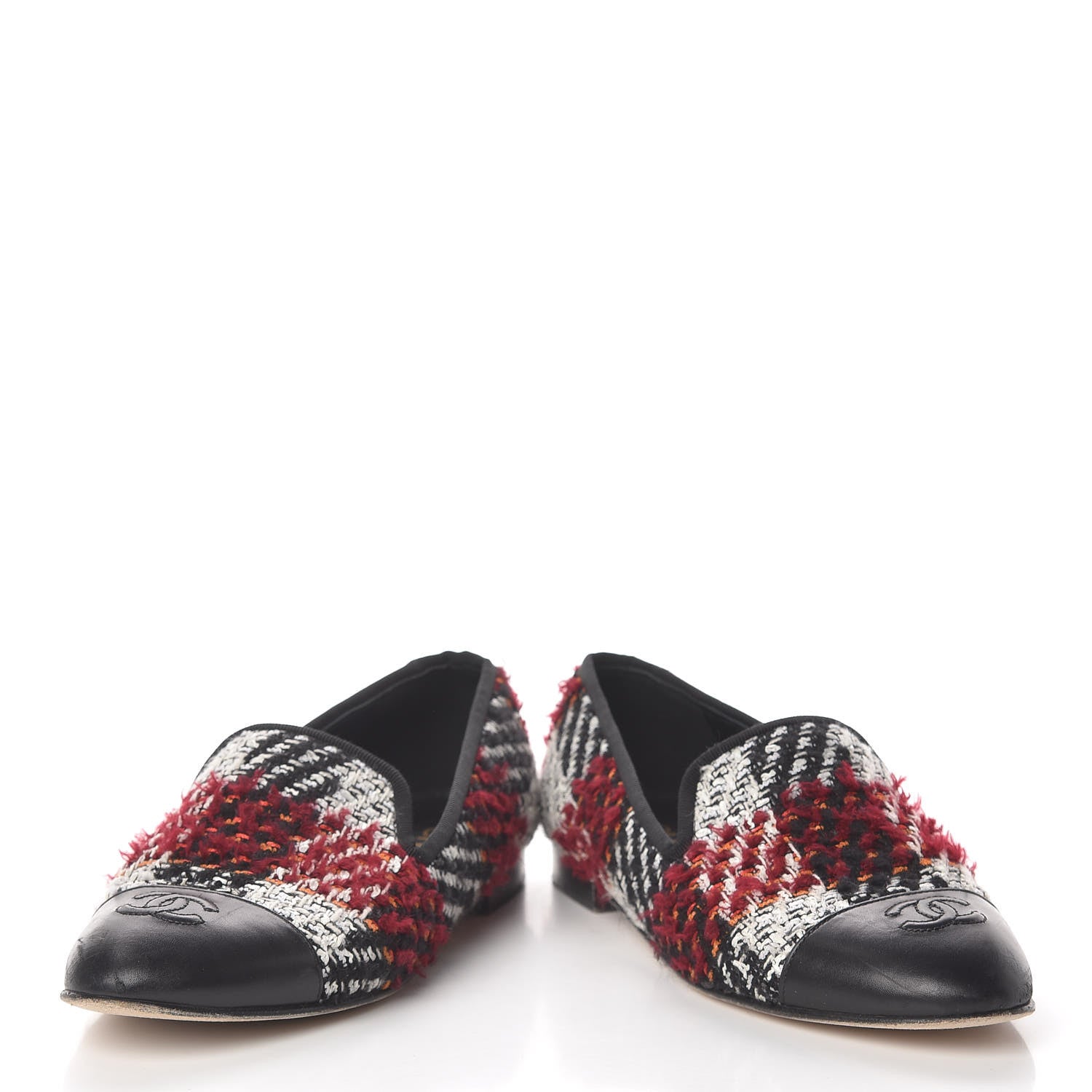 Chanel Tweed Cap Toe Loafers 38 Red Black 6 of 15