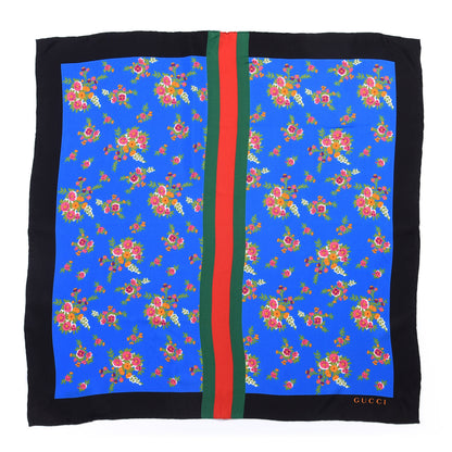Gucci Silk Floral Print Web Square Scarf Black Blue 1 of 3
