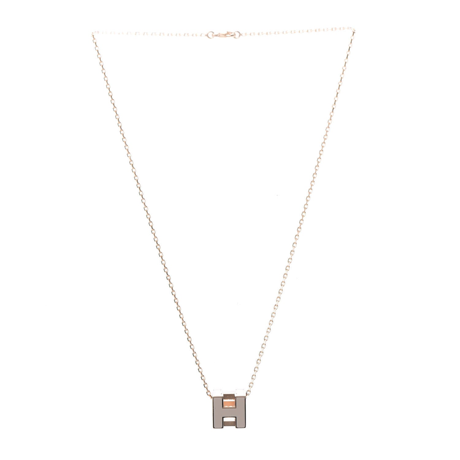Hermes Rose Gold Lacquered Cage d'H Necklace Marron Glace 3 of 6
