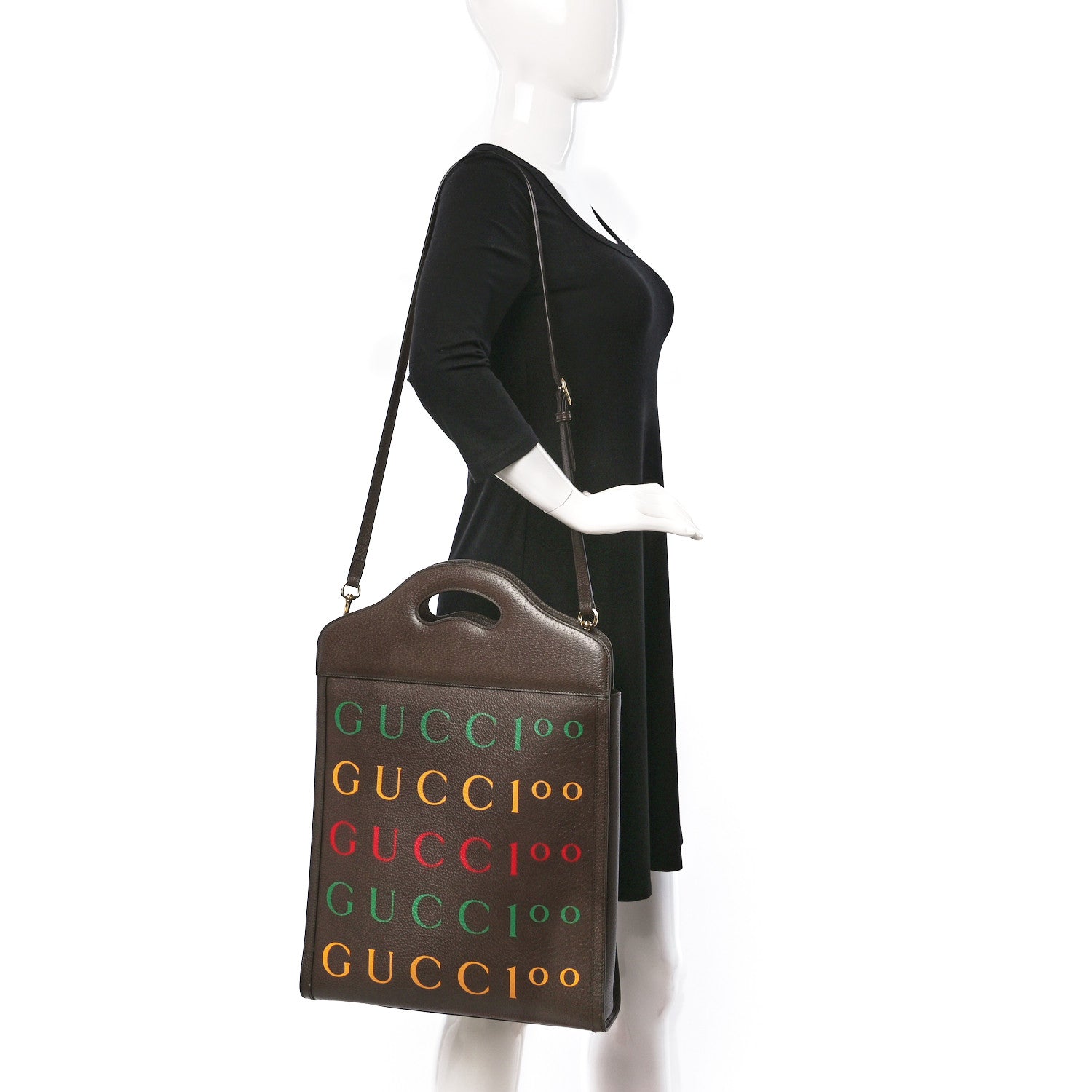 Gucci Textured Dollar Calfskin Gucci 100 Top Handle Tote New Acero Multicolor 2 of 11