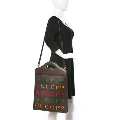 Gucci Textured Dollar Calfskin Gucci 100 Top Handle Tote New Acero Multicolor 2 of 11