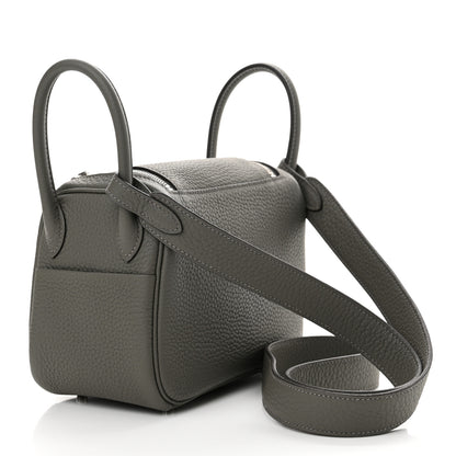 Hermes Taurillon Clemence Mini Lindy 20 Gris Meyer 3 of 11