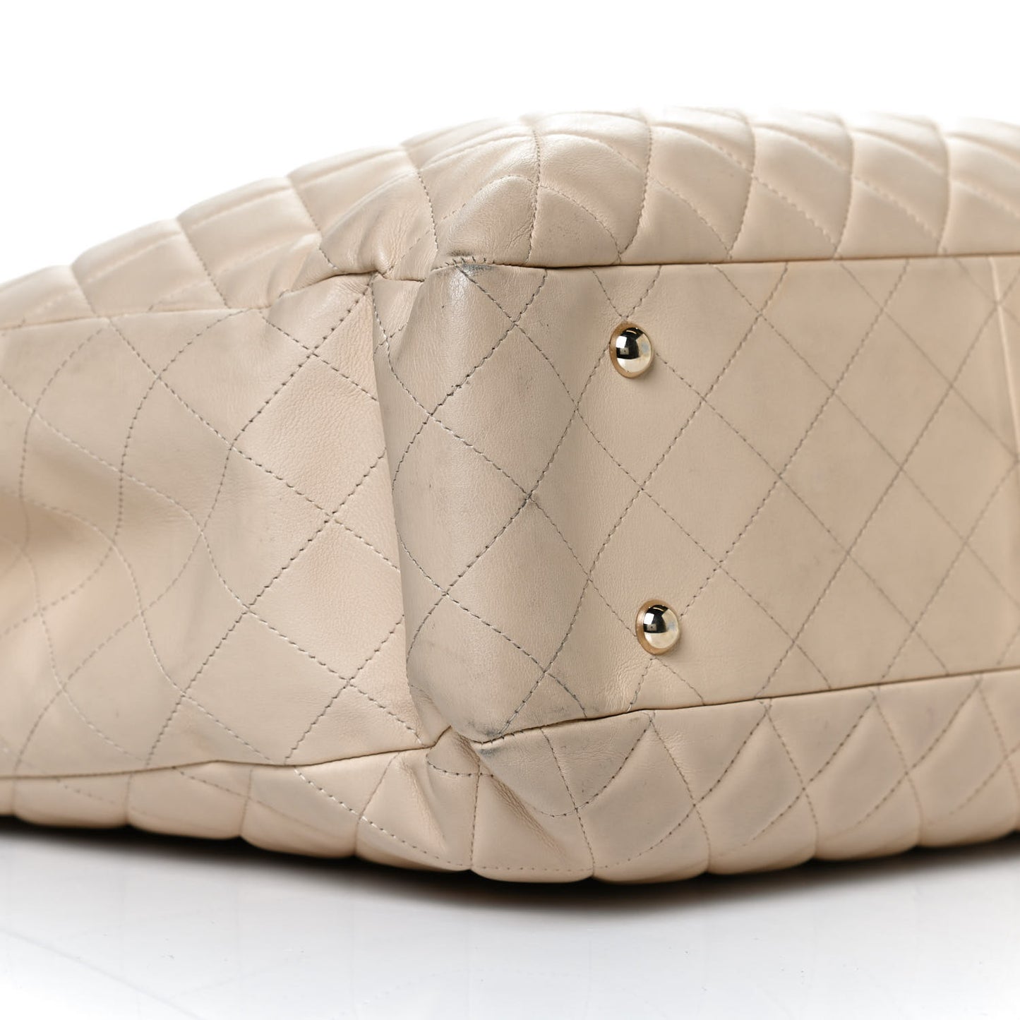 Calfskin Quilted Large CC Shopping Tote Beige