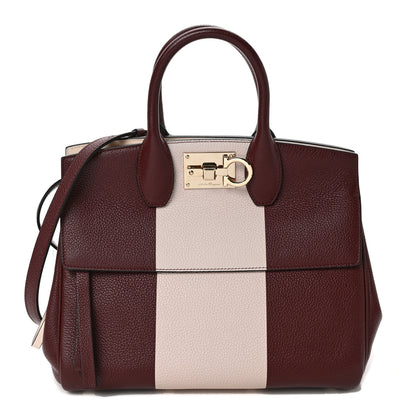 Salvatore Ferragamo Grained Calfskin Studio Top Handle Bag Burgundy Beige 1 of 9
