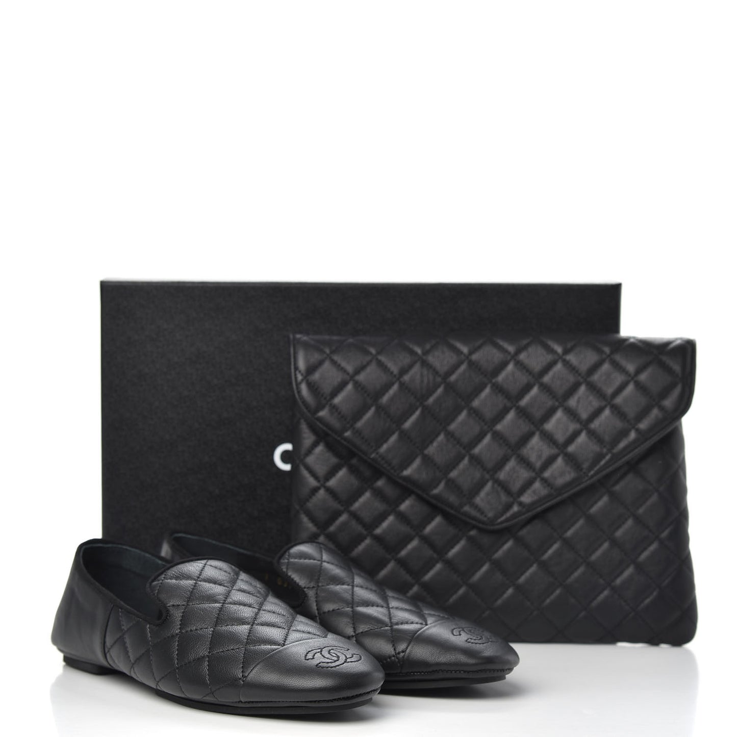 Lambskin Quilted Cap Toe Slipper With Pouch 36 Black