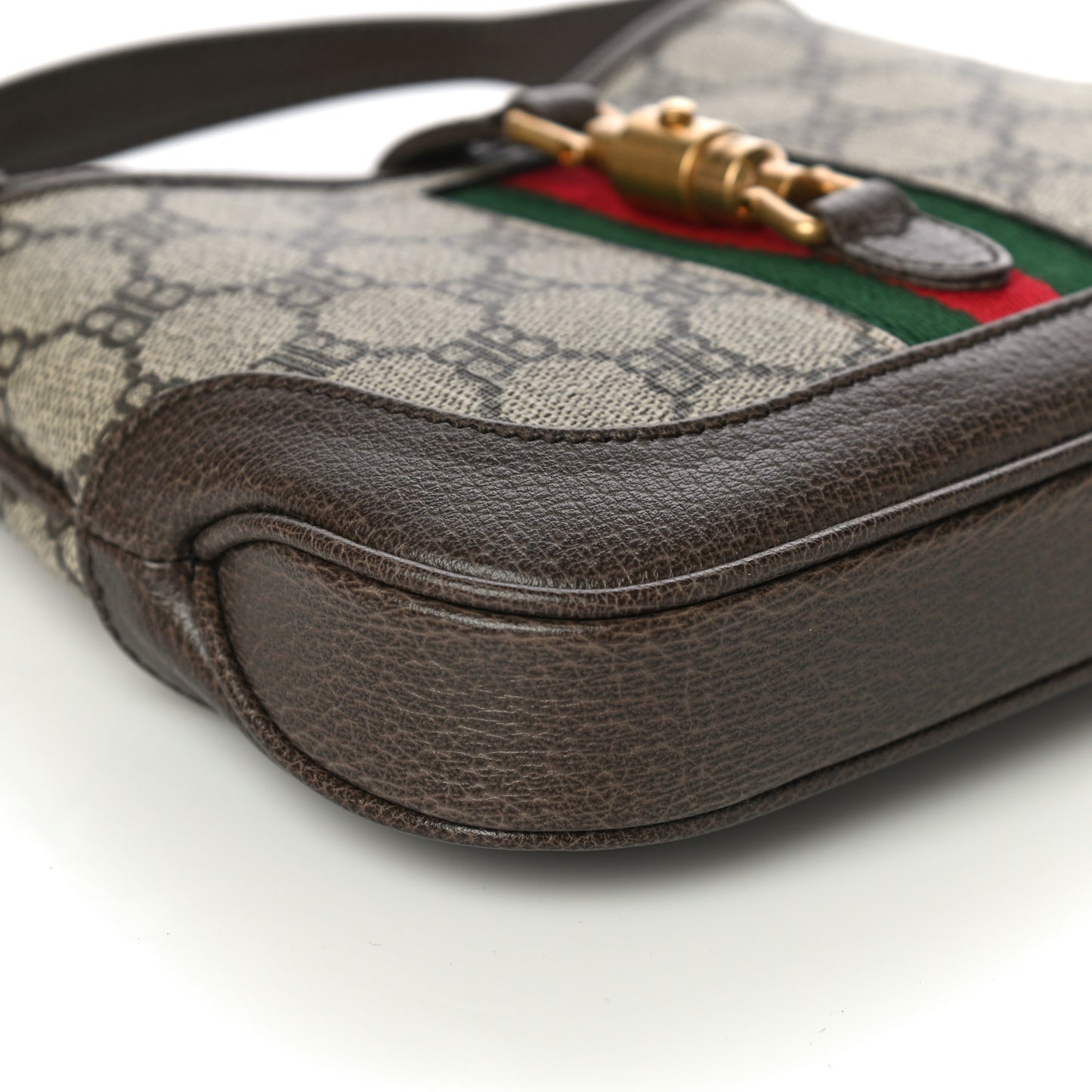 X BALENCIAGA BB Supreme Monogram Calfskin Web Mini Jackie 1961 Hobo Beige Ebony