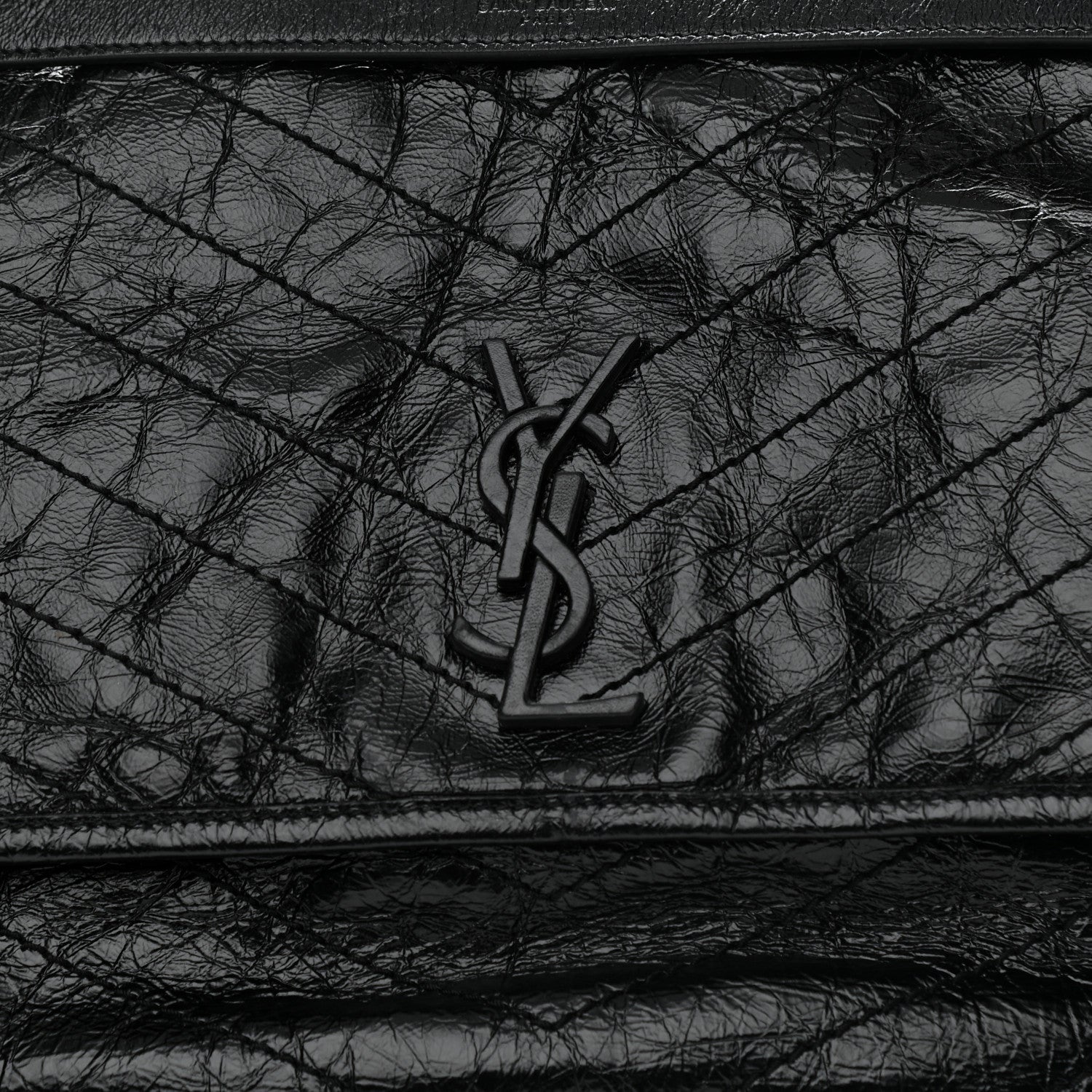 Saint Laurent Crinkled Calfskin Matelasse Monogram Large Niki Chain Satchel Black 8 of 11