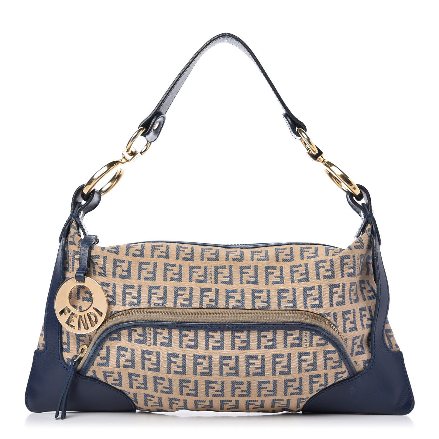 ENDI Zucchino Vitello Small Chef Pocket Shoulder Bag Beige Azzurro Blue