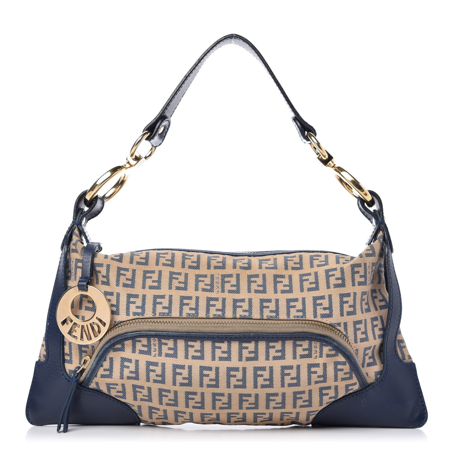 Fendi ENDI Zucchino Vitello Small Chef Pocket Shoulder Bag Beige Azzurro Blue 1 of 10