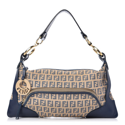 Fendi ENDI Zucchino Vitello Small Chef Pocket Shoulder Bag Beige Azzurro Blue 1 of 10