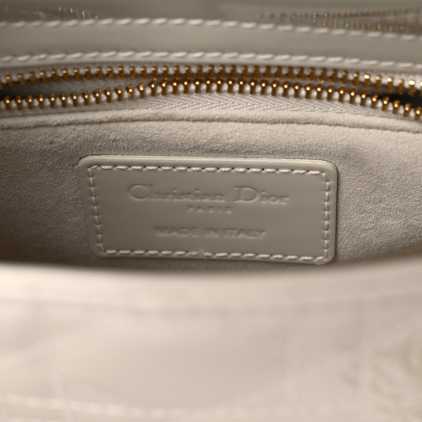 Patent Cannage Mini Lady Dior Ivory